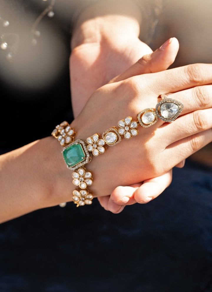 Do Taara Green Polki HathphoolFabilicious Fashion