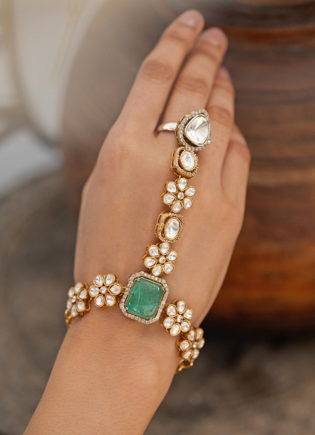Do Taara Green Polki HathphoolFabilicious Fashion