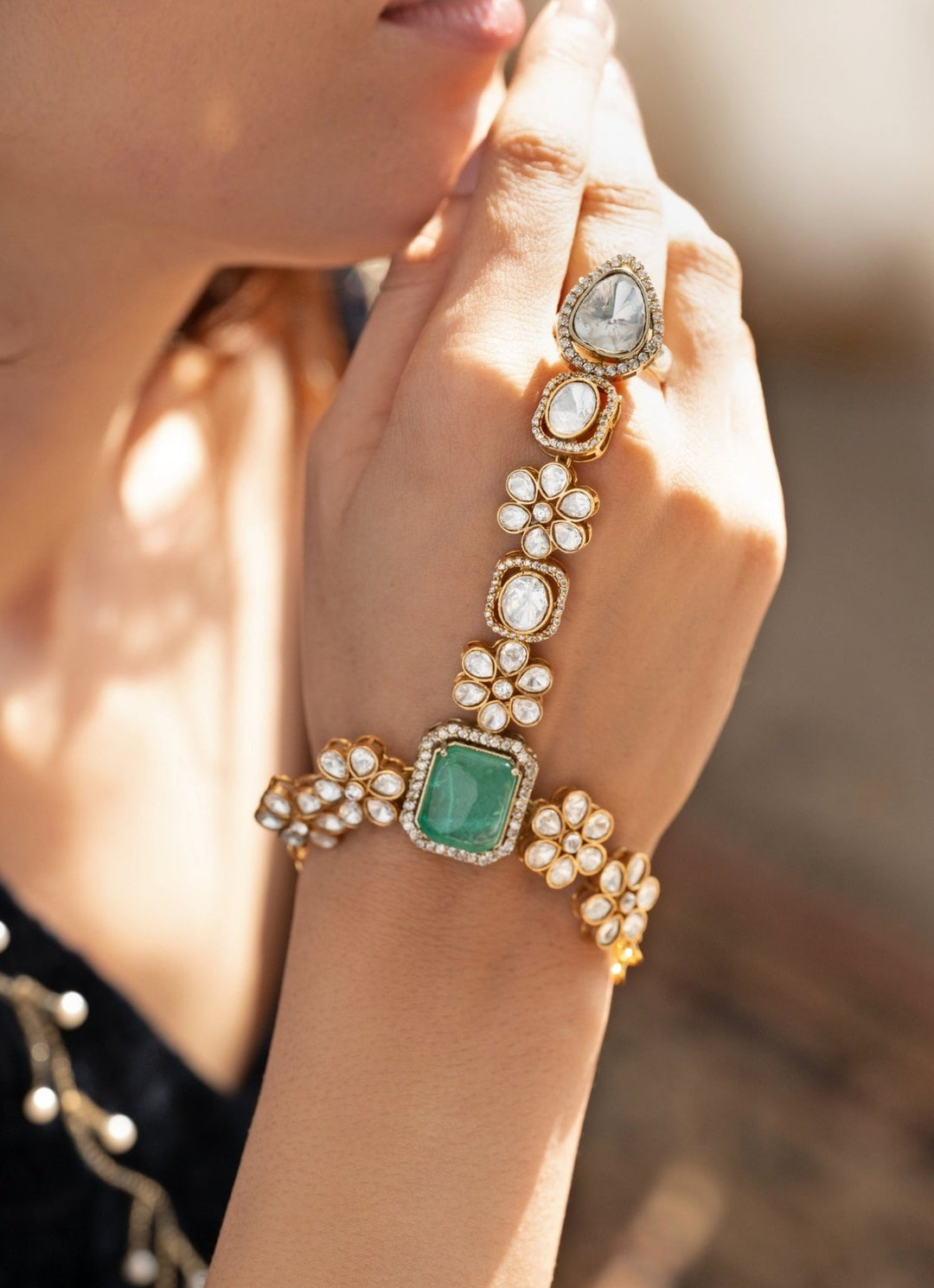 Do Taara Green Polki HathphoolFabilicious Fashion