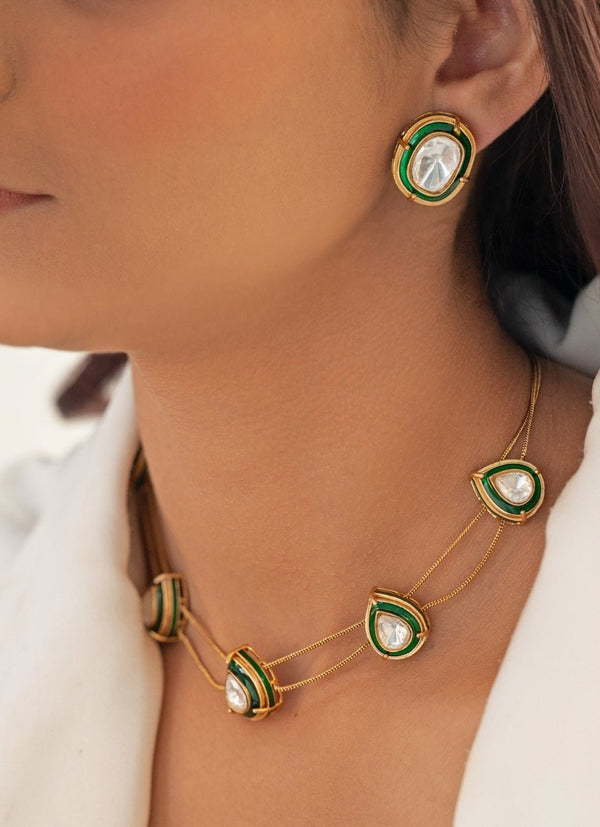 Green Polki Necklace Set