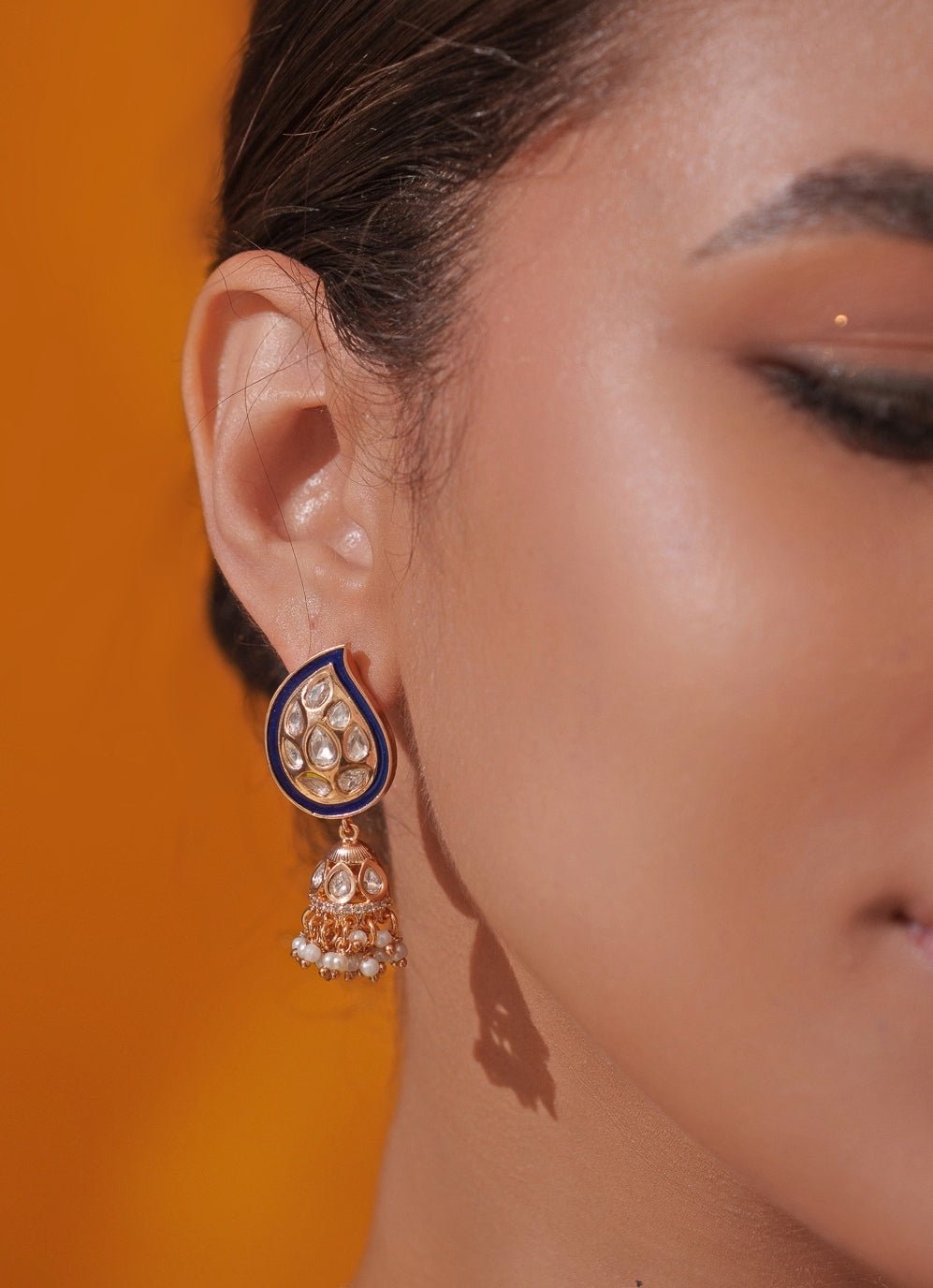 Green Polki Peacock Motif Gold Long Necklace Set Zevar by Geeta - Fabilicious Fashion