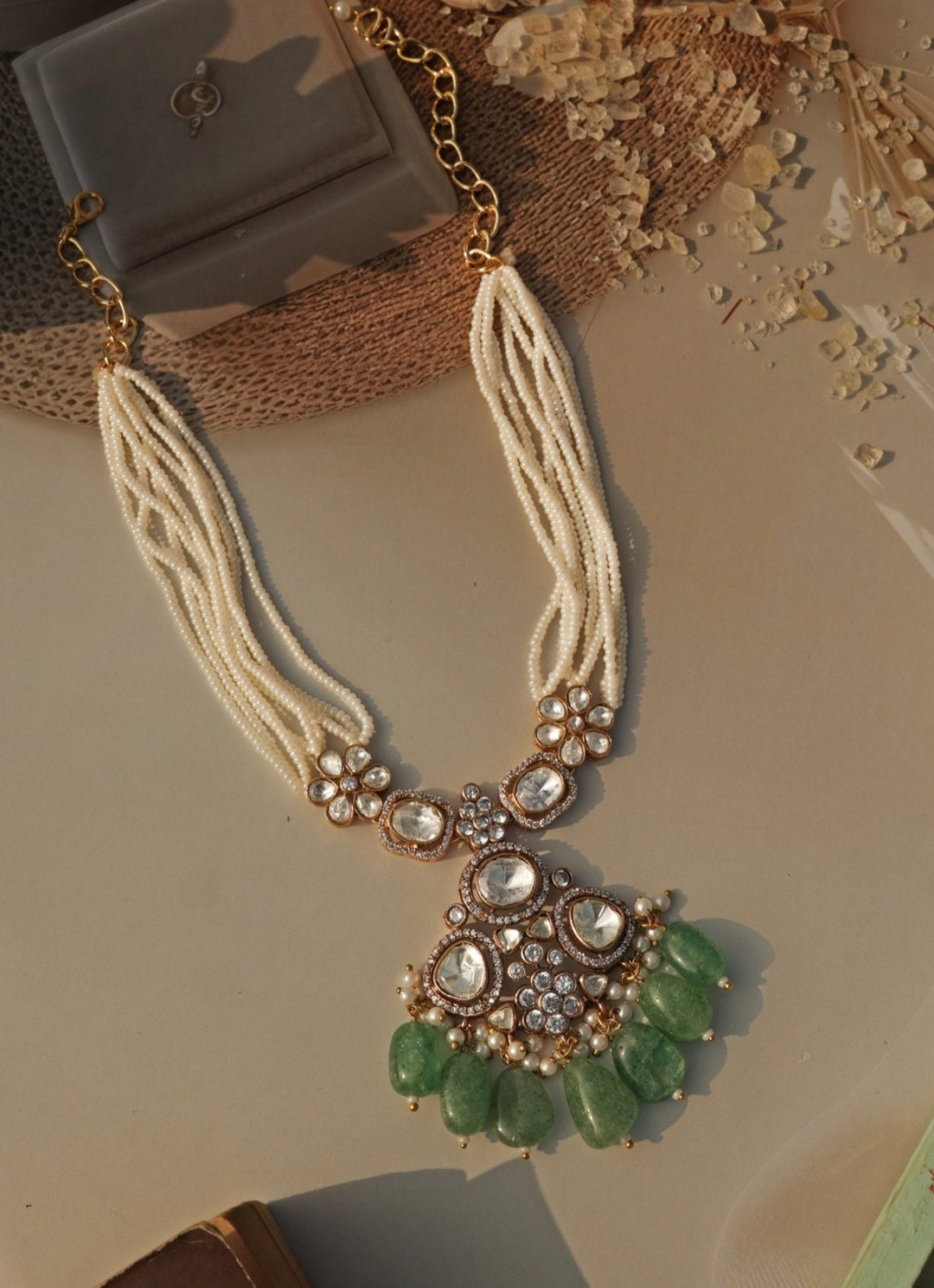 Do Taara Green Polki &amp; Pearls NecklaceFabilicious Fashion