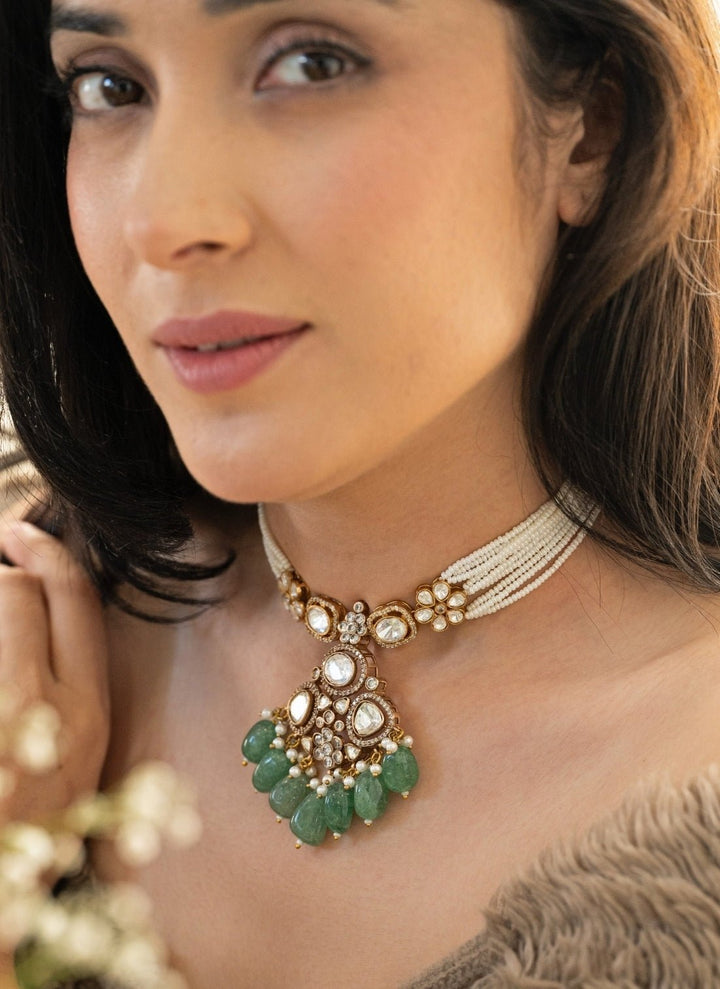 Do Taara Green Polki &amp; Pearls NecklaceFabilicious Fashion