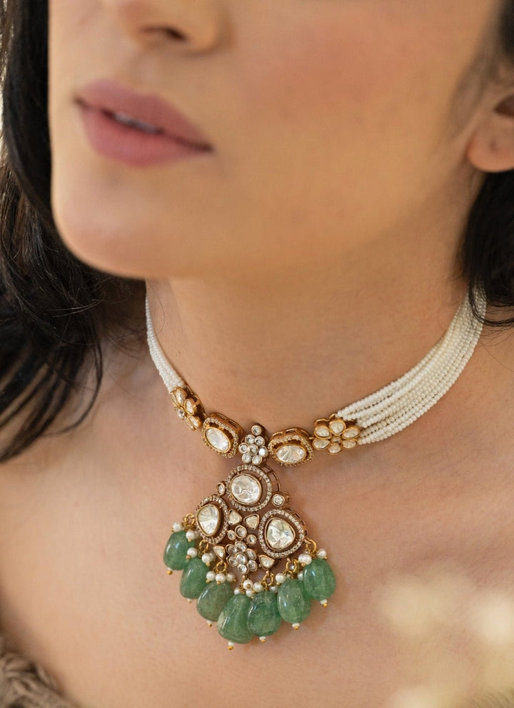 Do Taara Green Polki &amp; Pearls NecklaceFabilicious Fashion