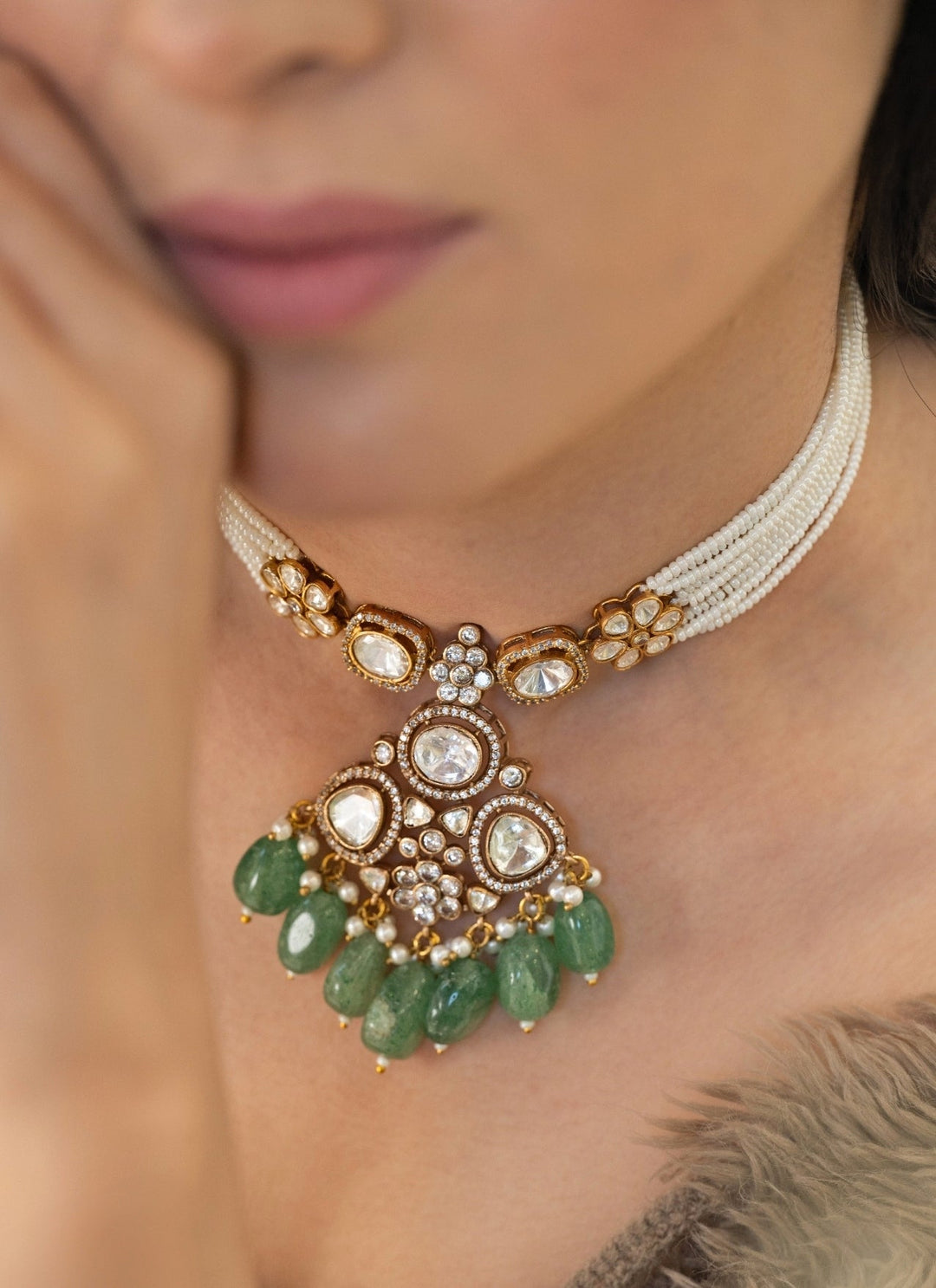 Do Taara Green Polki &amp; Pearls NecklaceFabilicious Fashion