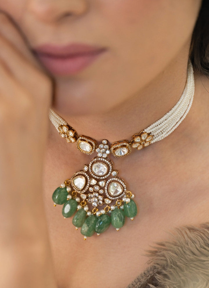 Do Taara Green Polki &amp; Pearls NecklaceFabilicious Fashion