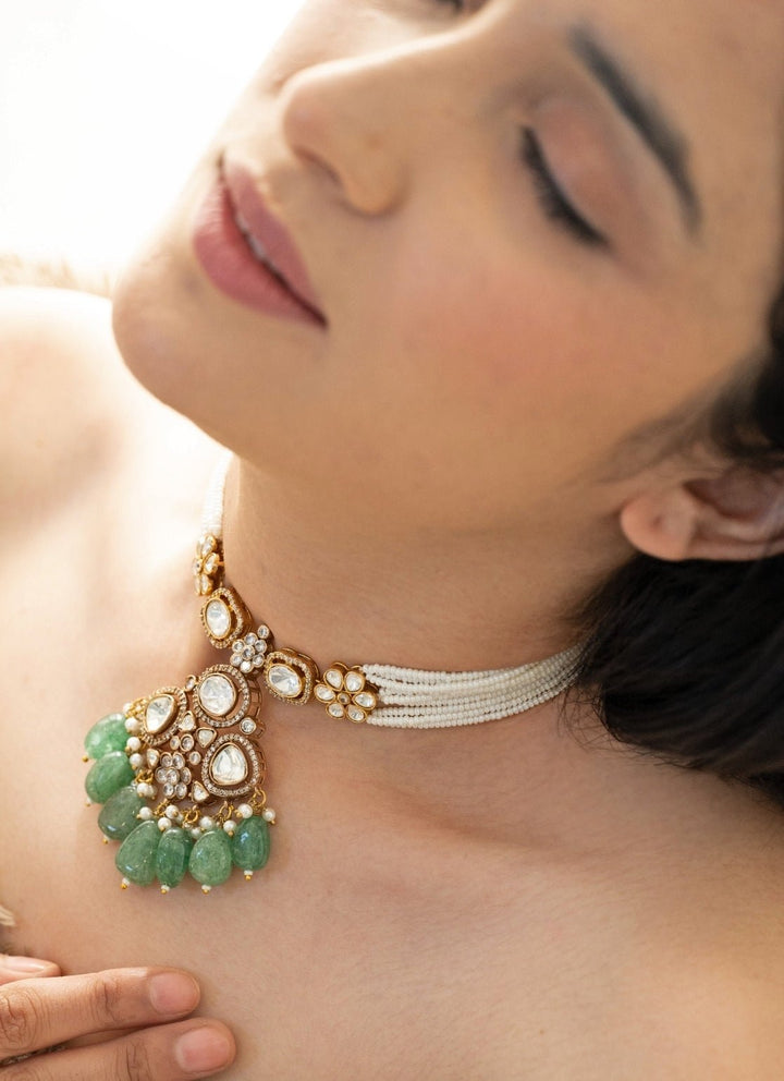 Do Taara Green Polki &amp; Pearls NecklaceFabilicious Fashion