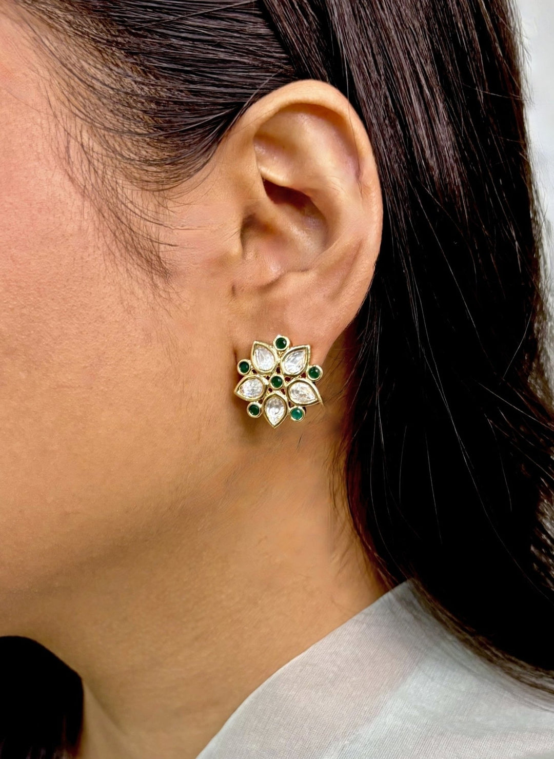 Naymee Green Polki Stud EarringsFabilicious Fashion