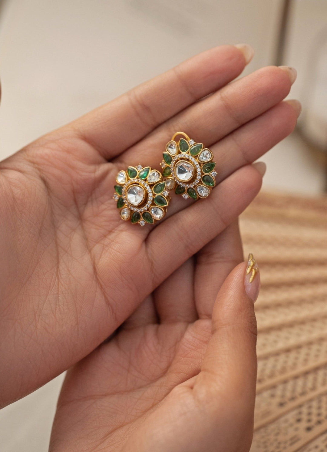 Do Taara Green Polki StudsFabilicious Fashion
