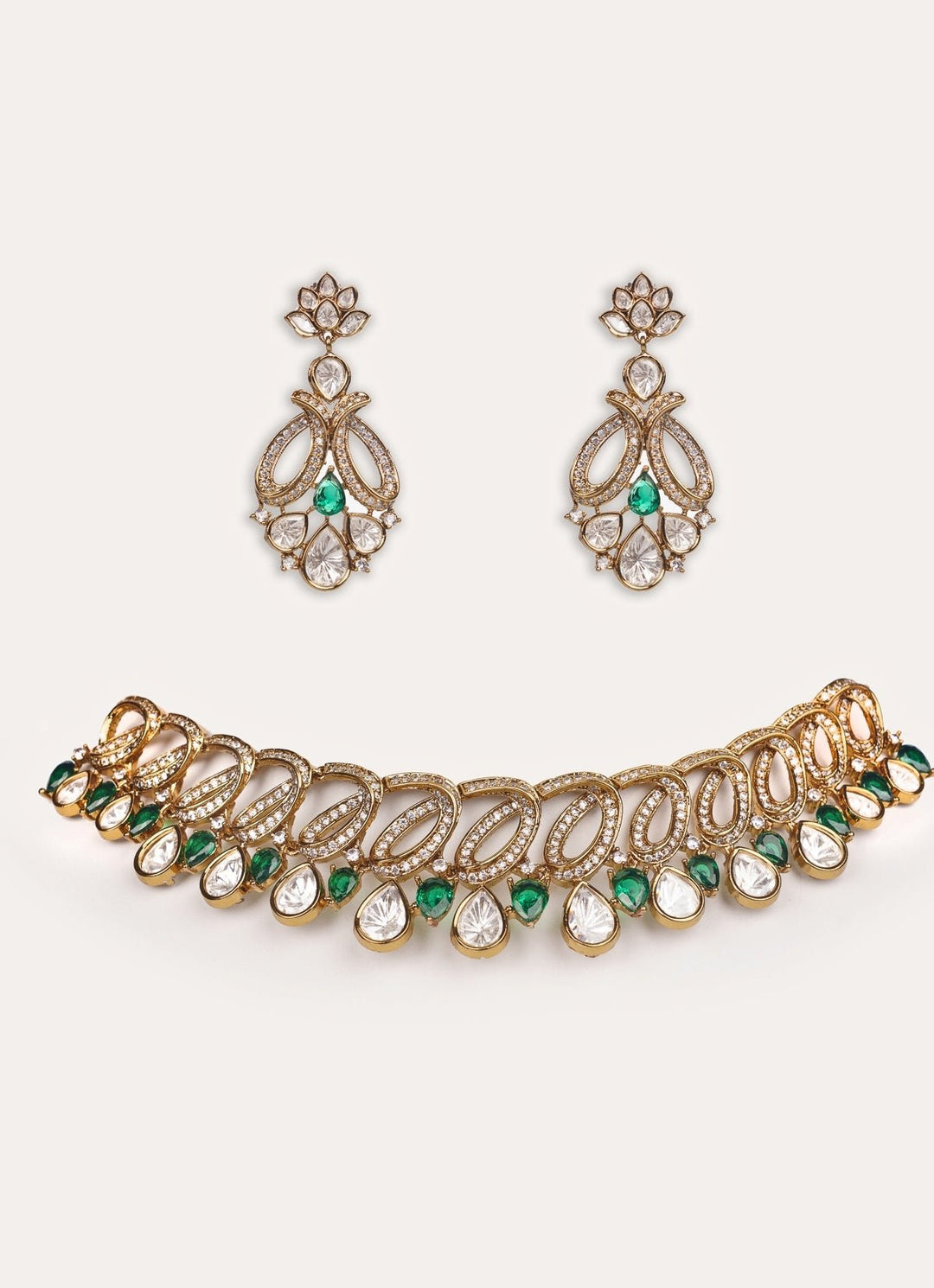 Green Polki Two Tone Necklace Set Zevar by Geeta - Fabilicious Fashion