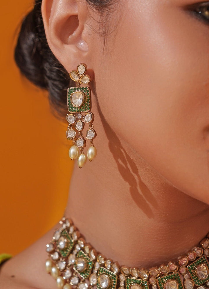 Green Polki Two Tone Necklace Set Zevar by Geeta - Fabilicious Fashion