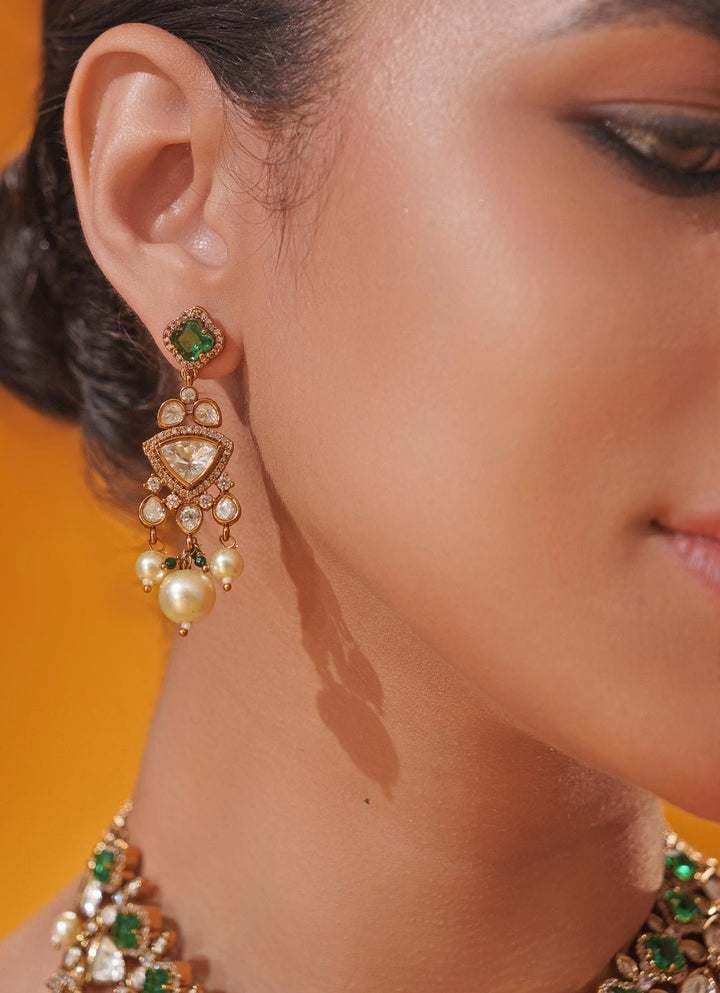 Green Polki Two Tone Necklace Set Zevar by Geeta - Fabilicious Fashion