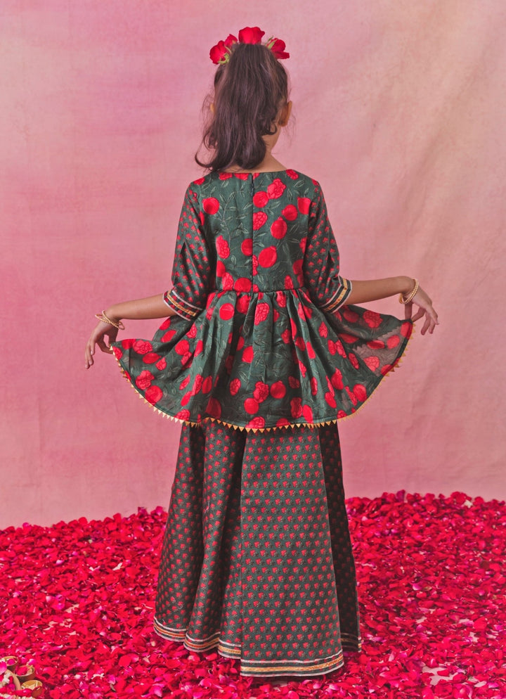 Chotibuti Green Printed Chanderi Peplum Sharara SetFabilicious Fashion