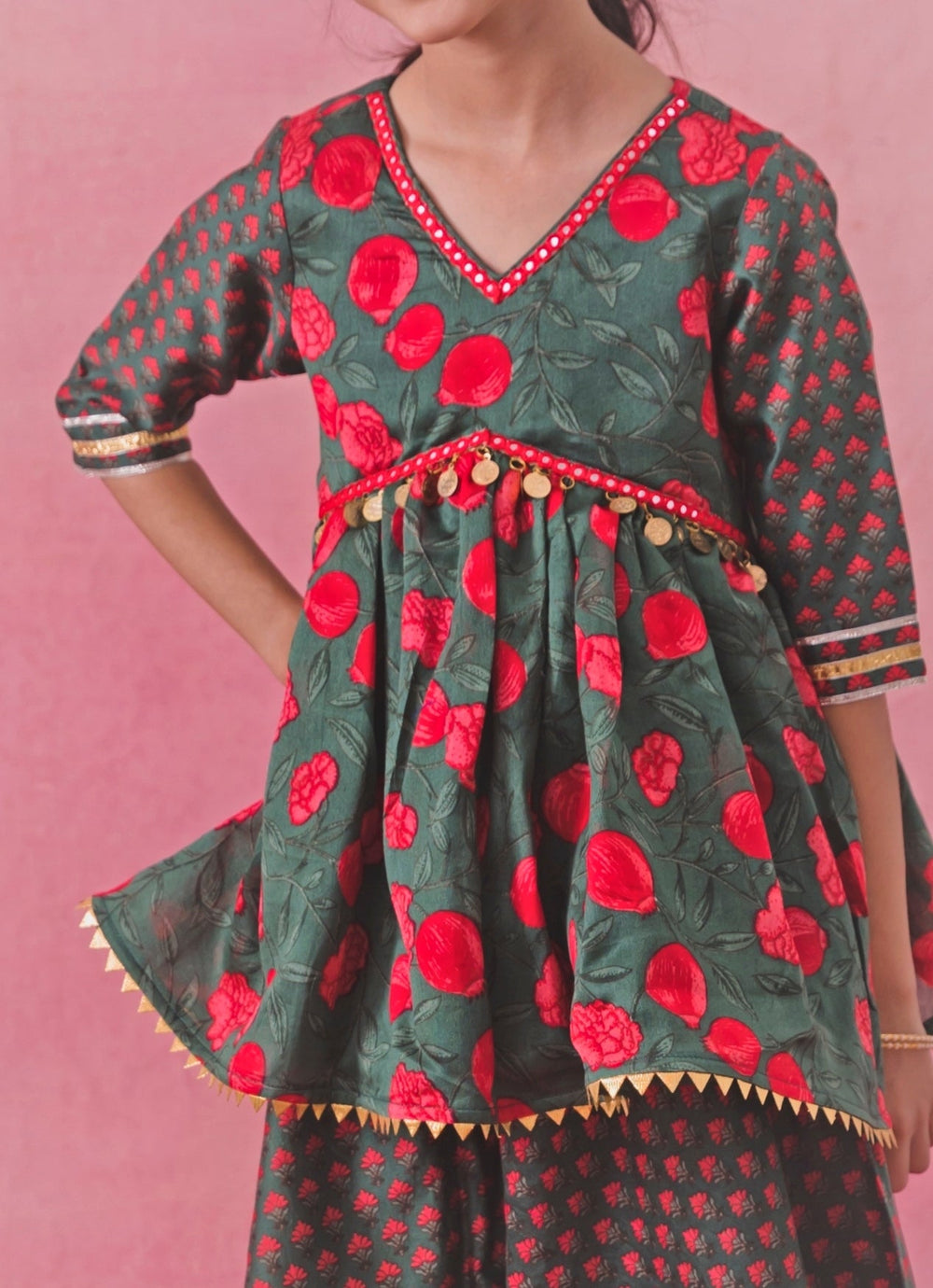 Chotibuti Green Printed Chanderi Peplum Sharara SetFabilicious Fashion