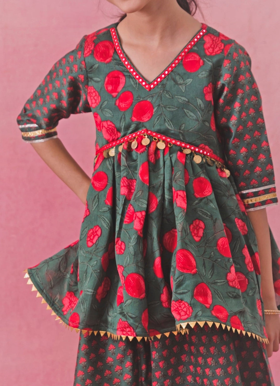 Chotibuti Green Printed Chanderi Peplum Sharara SetFabilicious Fashion