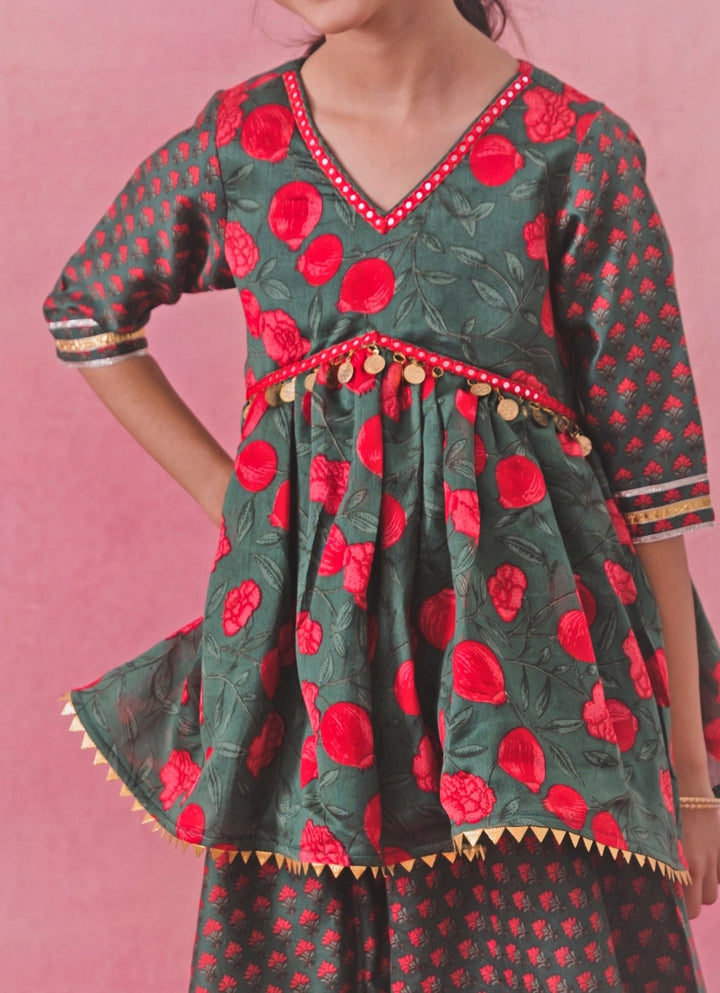 Chotibuti Green Printed Chanderi Peplum Sharara SetFabilicious Fashion