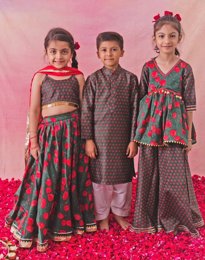 Chotibuti Green Printed Chanderi Peplum Sharara SetFabilicious Fashion