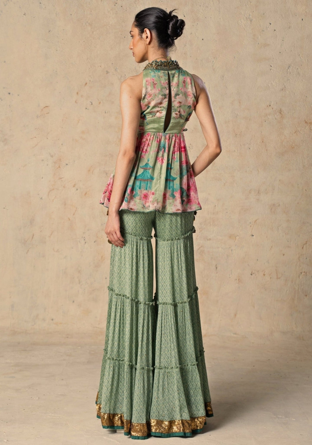 Basil Leaf Green Printed Chiffon Pants SetFabilicious Fashion
