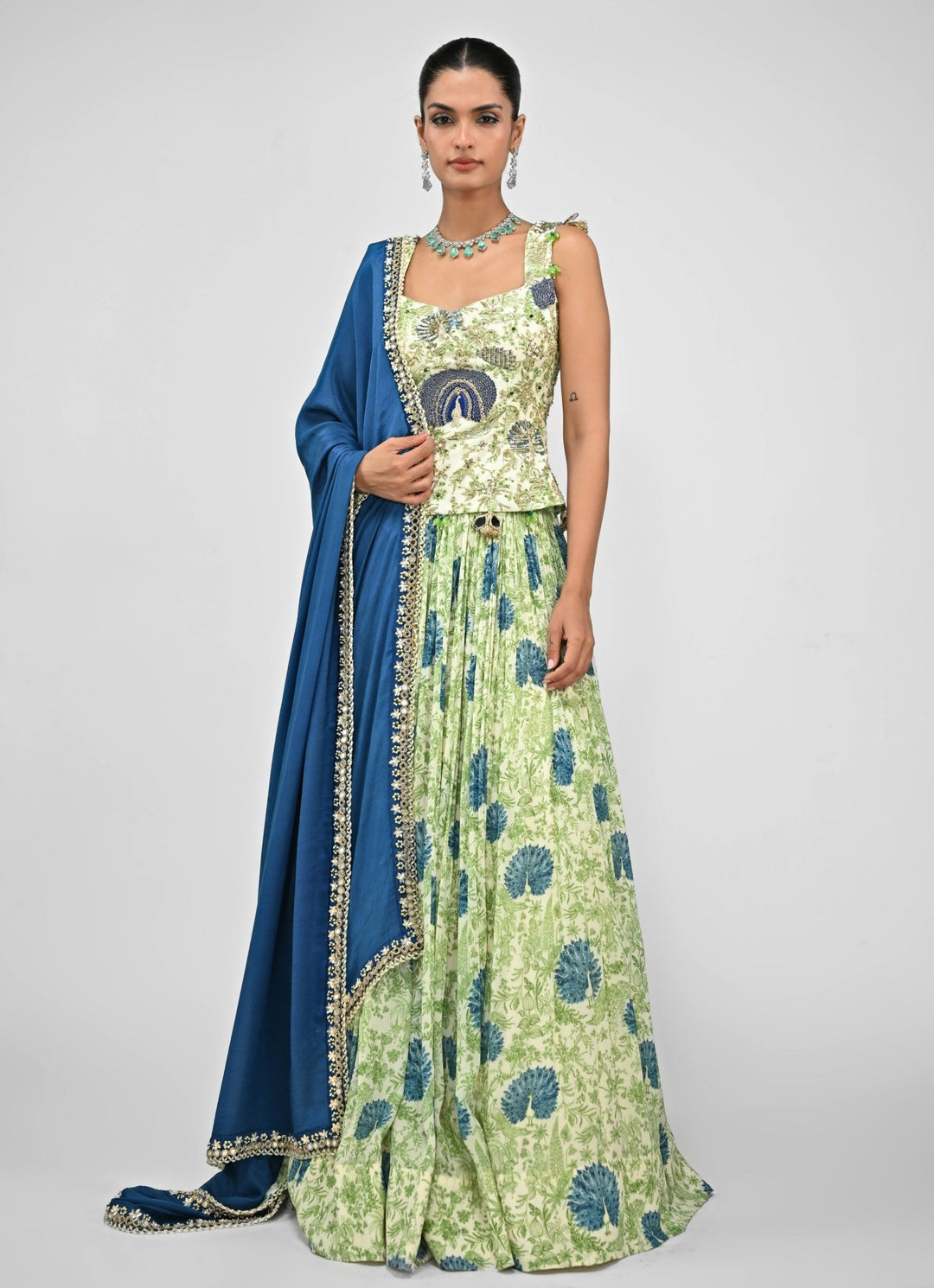 Green Printed Corset Lehenga Set Juhi Bengani - Fabilicious Fashion