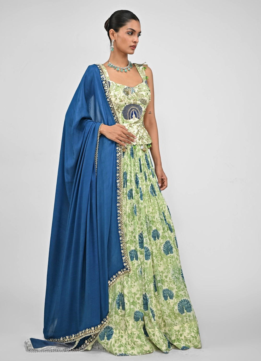 Green Printed Corset Lehenga Set Juhi Bengani - Fabilicious Fashion