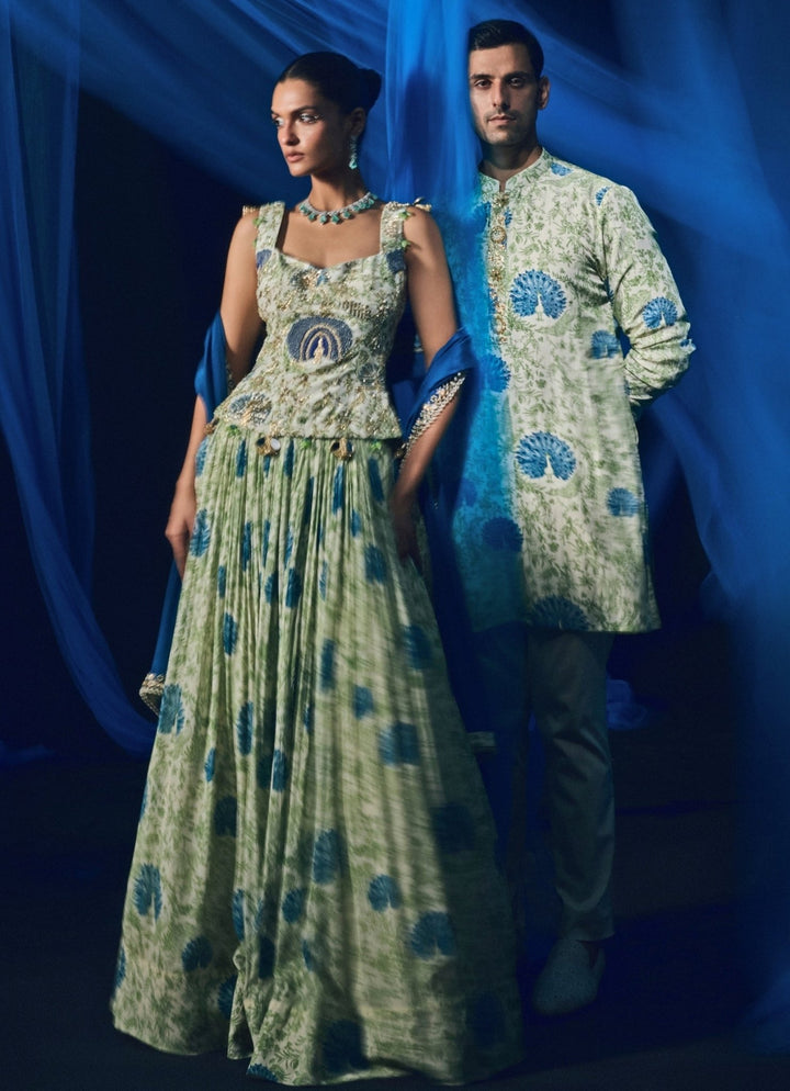 Green Printed Corset Lehenga Set Juhi Bengani - Fabilicious Fashion