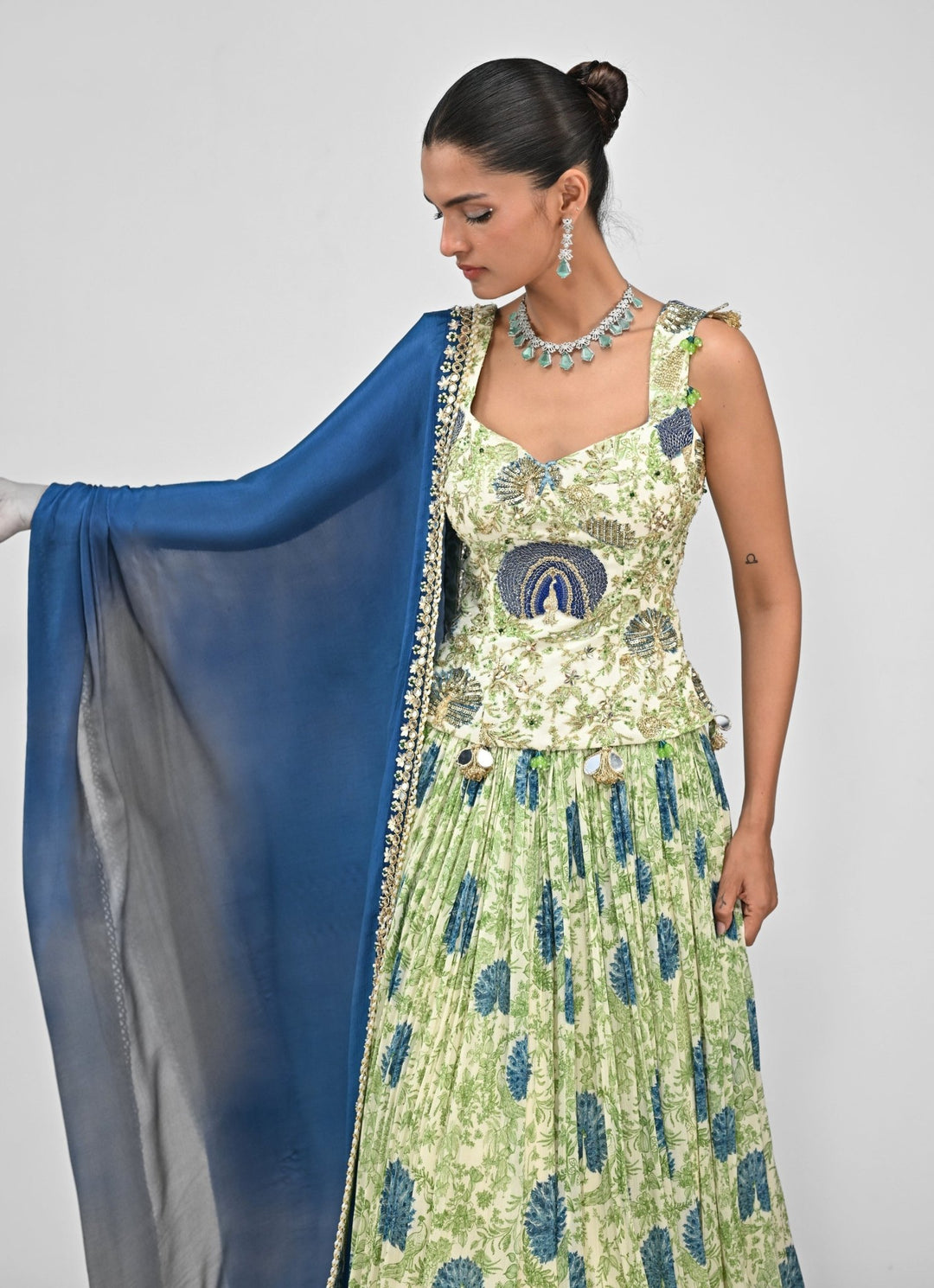 Green Printed Corset Lehenga Set Juhi Bengani - Fabilicious Fashion