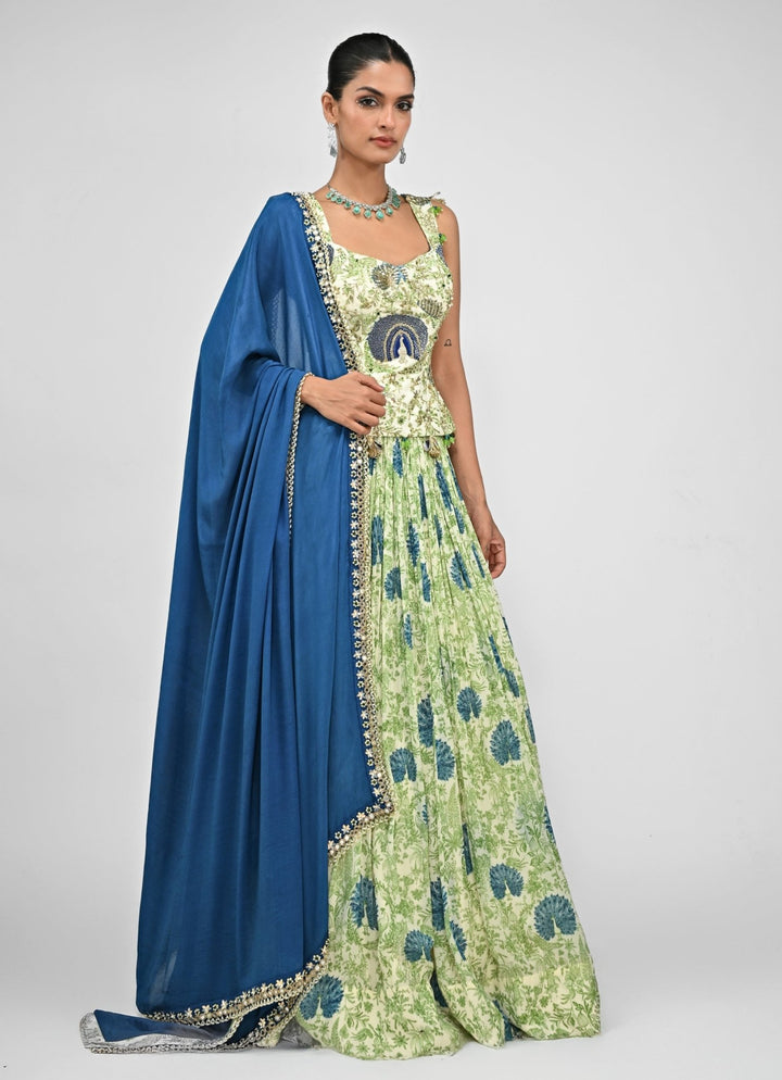 Green Printed Corset Lehenga Set Juhi Bengani - Fabilicious Fashion