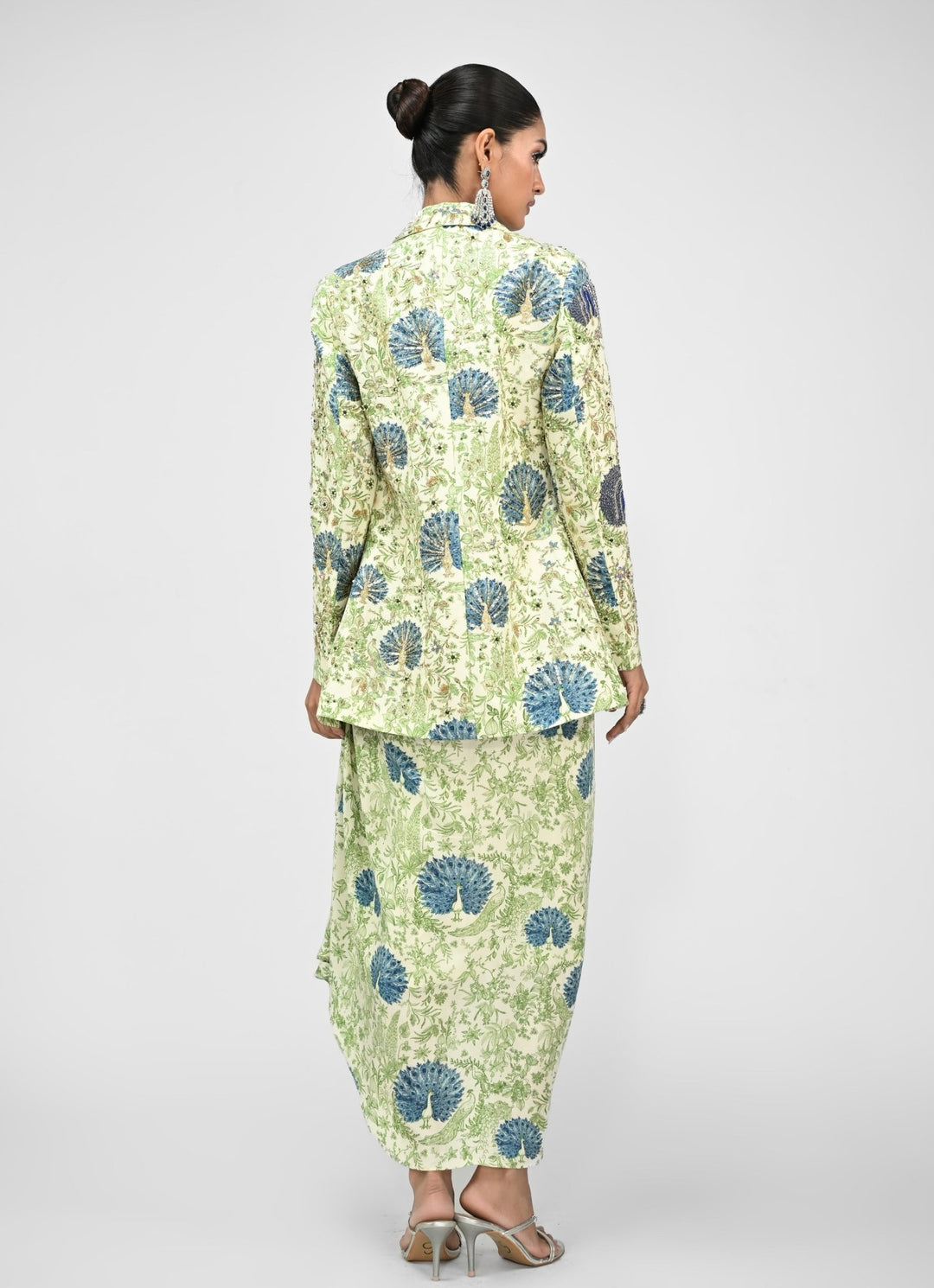 Green Printed Cowl Skirt Set With Blazer Juhi Bengani - Fabilicious Fashion
