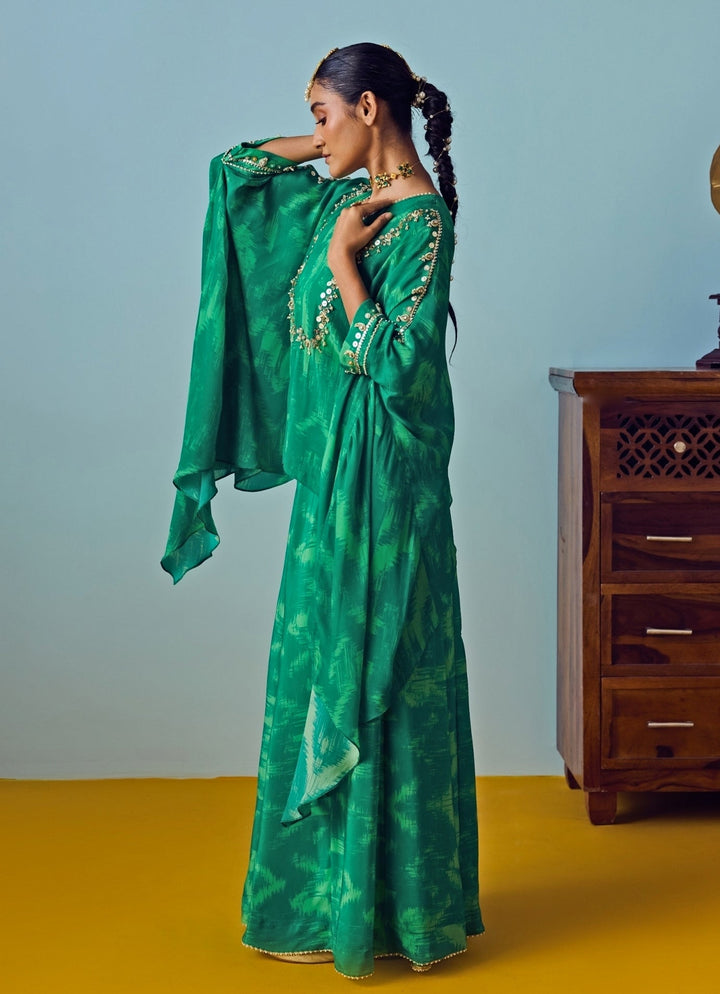 Green Printed Crepe Silk Kurta Palazzo Set Prahnaaya - Fabilicious Fashion