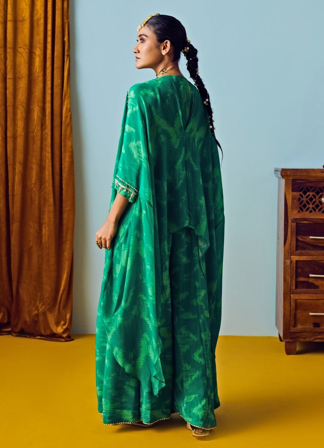 Green Printed Crepe Silk Kurta Palazzo Set Prahnaaya - Fabilicious Fashion