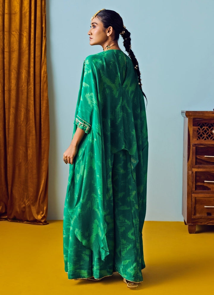 Green Printed Crepe Silk Kurta Palazzo Set Prahnaaya - Fabilicious Fashion