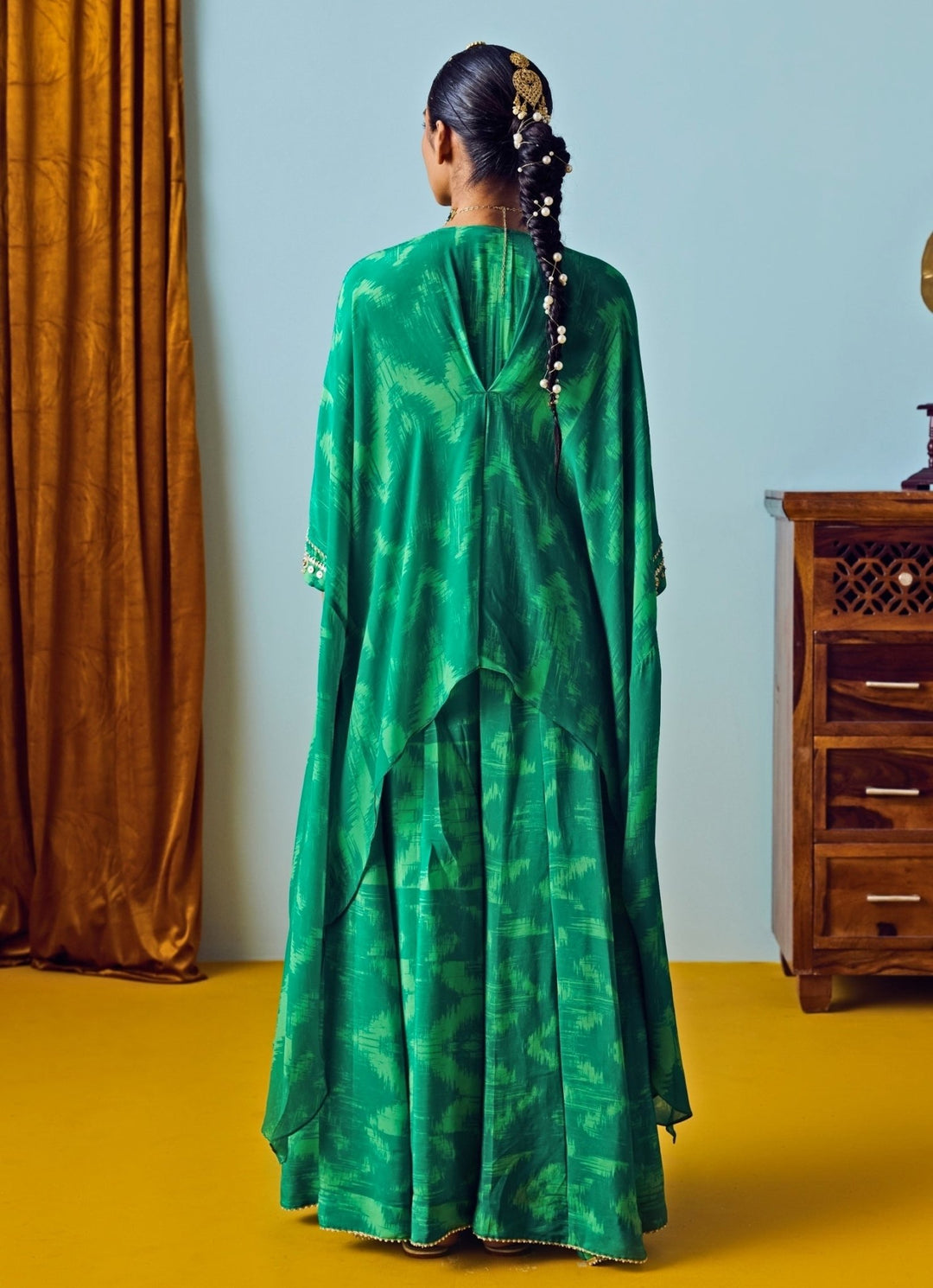 Green Printed Crepe Silk Kurta Palazzo Set Prahnaaya - Fabilicious Fashion