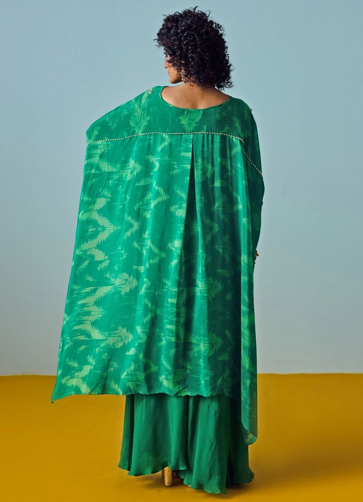 Green Printed Crepe Silk Top And Palazzo Set Prahnaaya - Fabilicious Fashion