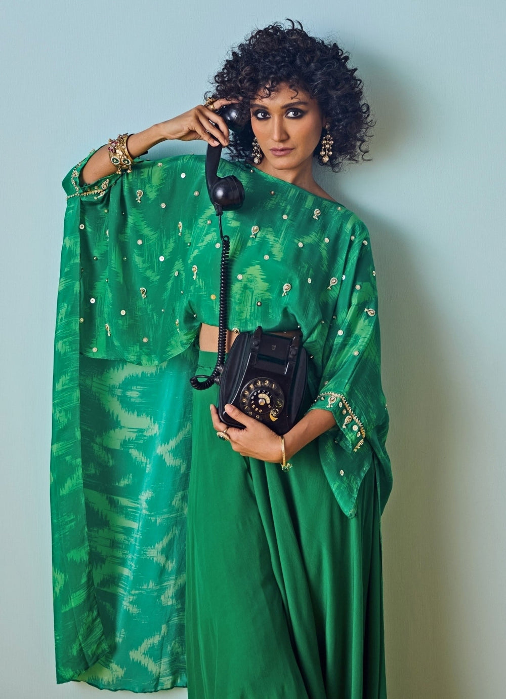 Green Printed Crepe Silk Top And Palazzo Set Prahnaaya - Fabilicious Fashion