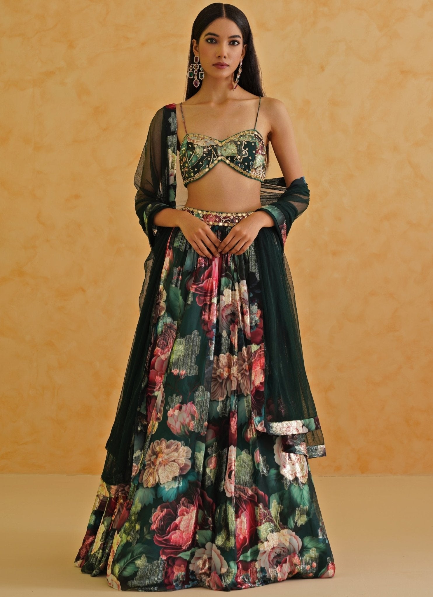 Deepika Chadha green printed georgette lehenga — modern wedding guest lehenga