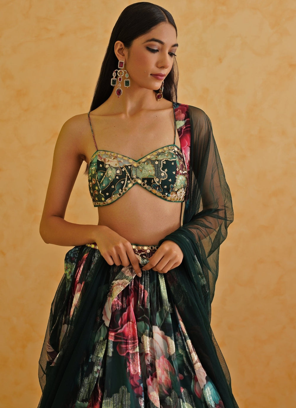 Green Printed Georgette Lehenga Set Deepika Chadha - Fabilicious Fashion