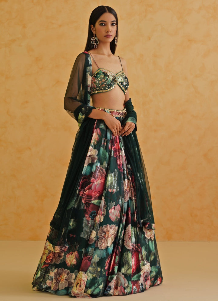 Green Printed Georgette Lehenga Set Deepika Chadha - Fabilicious Fashion