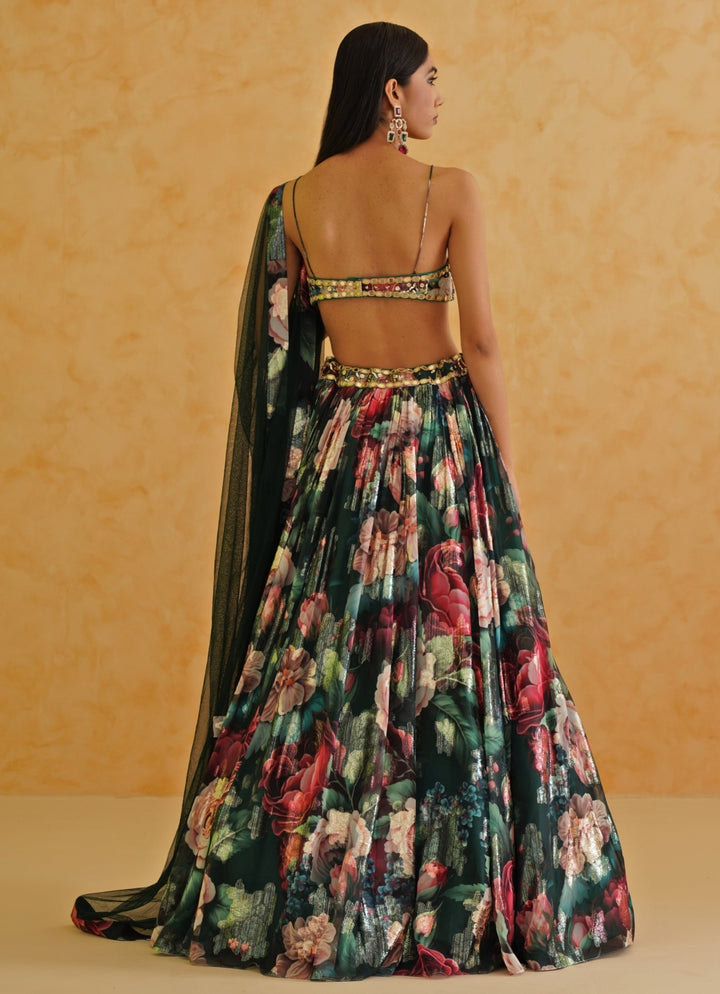Green Printed Georgette Lehenga Set Deepika Chadha - Fabilicious Fashion