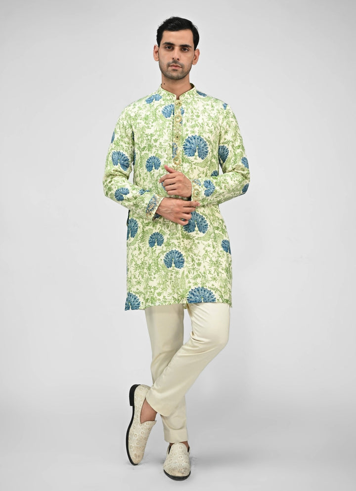 Green Printed Kurta Pants Set Juhi Bengani - Men - Fabilicious Fashion