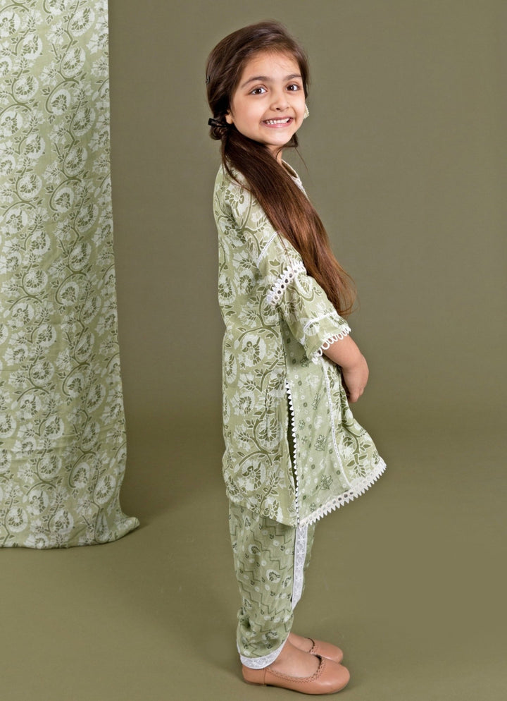 Green Printed Muslin Kurta Dhoti Set Chotibuti - Fabilicious Fashion