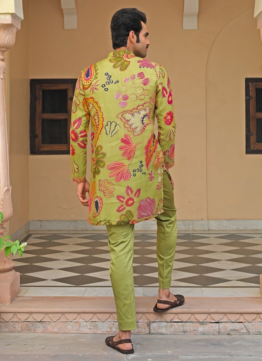 Green Printed Organza Kurta Juhi Bengani - Men - Fabilicious Fashion