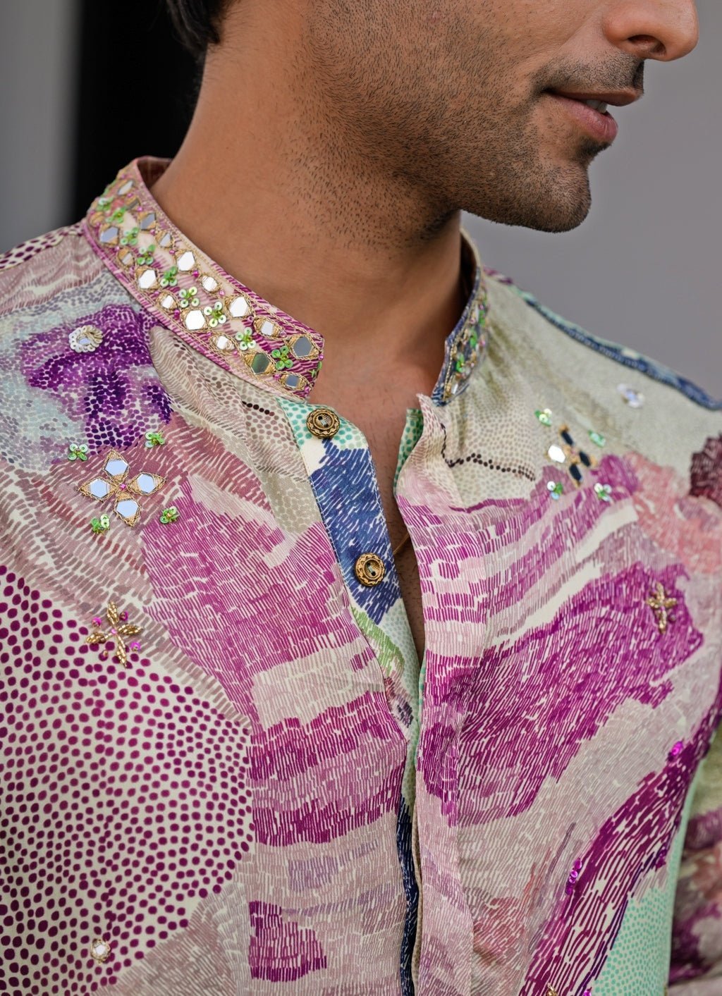 Green Printed Organza Kurta Juhi Bengani - Men - Fabilicious Fashion