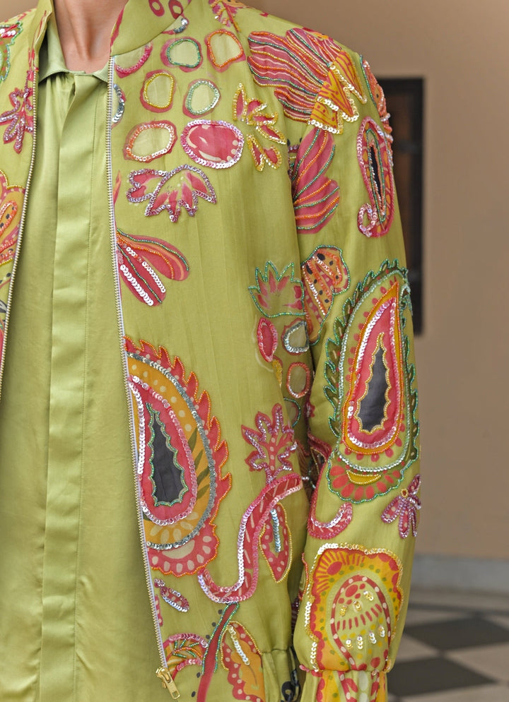 Green Printed Organza Shacket Juhi Bengani - Men - Fabilicious Fashion