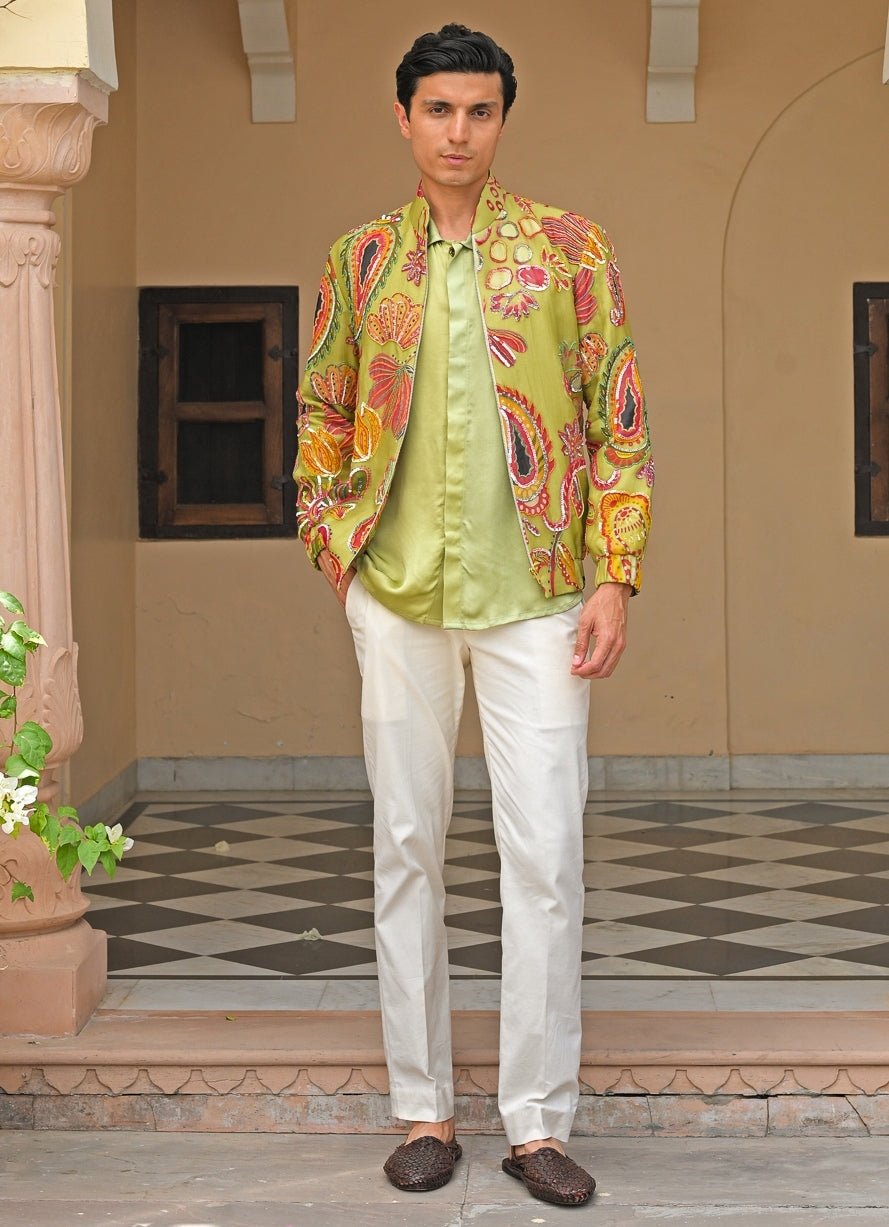 Green Printed Organza Shacket Juhi Bengani - Men - Fabilicious Fashion