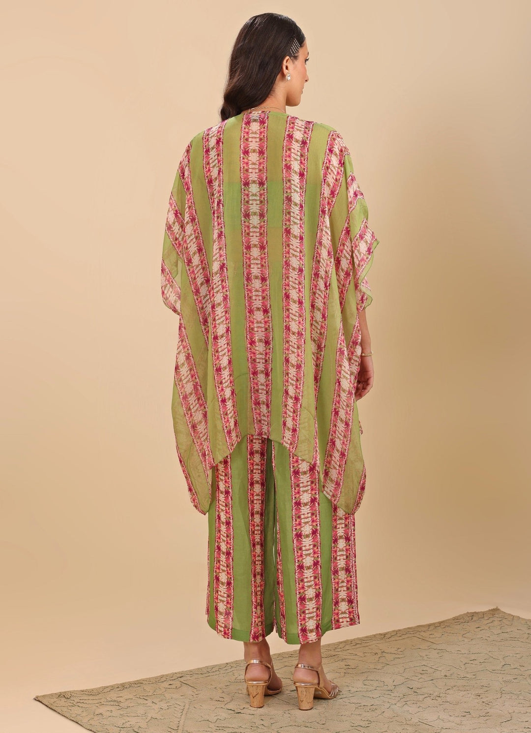 Green Printed Palazzo Pant Set With Embroidered Cape Soup By Sougat Paul - Fabilicious Fashion