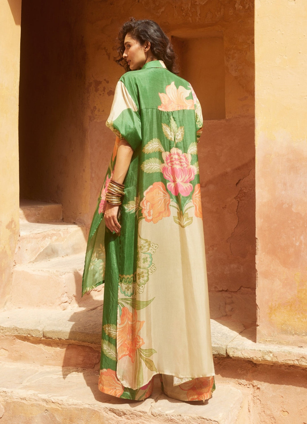 Green Printed Silk Kurta Pant Set Paulmi and Harsh - Fabilicious Fashion