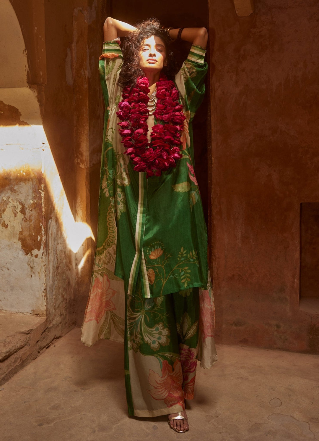 Green Printed Silk Kurta Pant Set Paulmi and Harsh - Fabilicious Fashion
