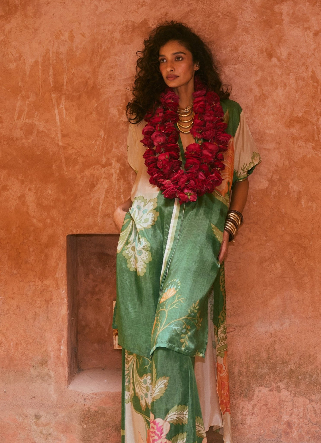 Green Printed Silk Kurta Pant Set Paulmi and Harsh - Fabilicious Fashion