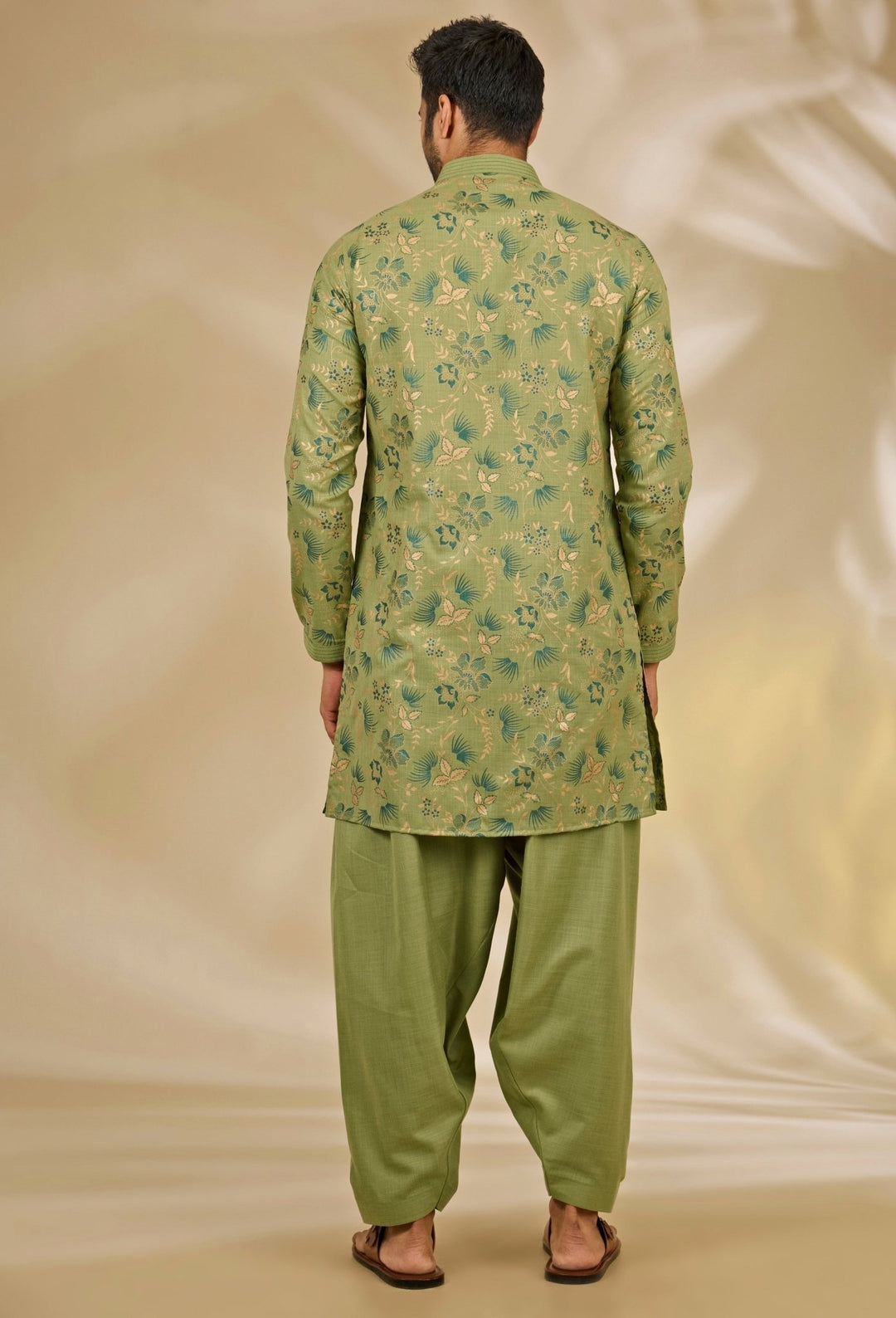 Manish Nagdeo Men Green Printed Silk Kurta SetFabilicious Fashion