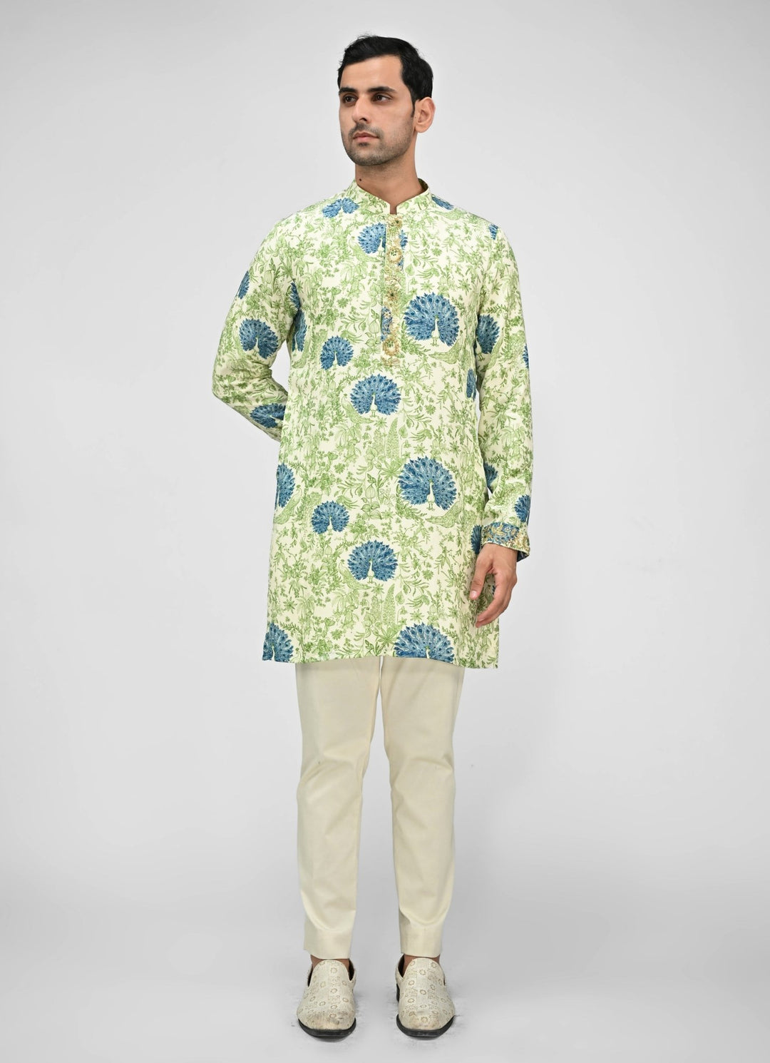 Green Printed Silk Kurta Juhi Bengani - Men - Fabilicious Fashion